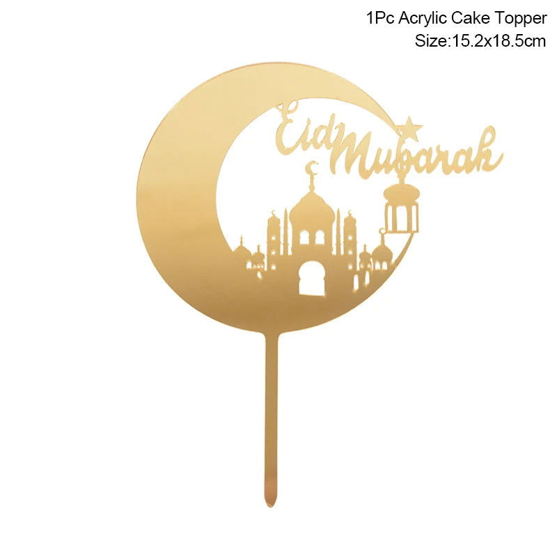 Golden Eid Mubarak Acrylic Cake Toppers Castle Moon CupCake Topper for Ramadan Islamic Muslim Festival Party Cake DIY Decoration - Slobuy