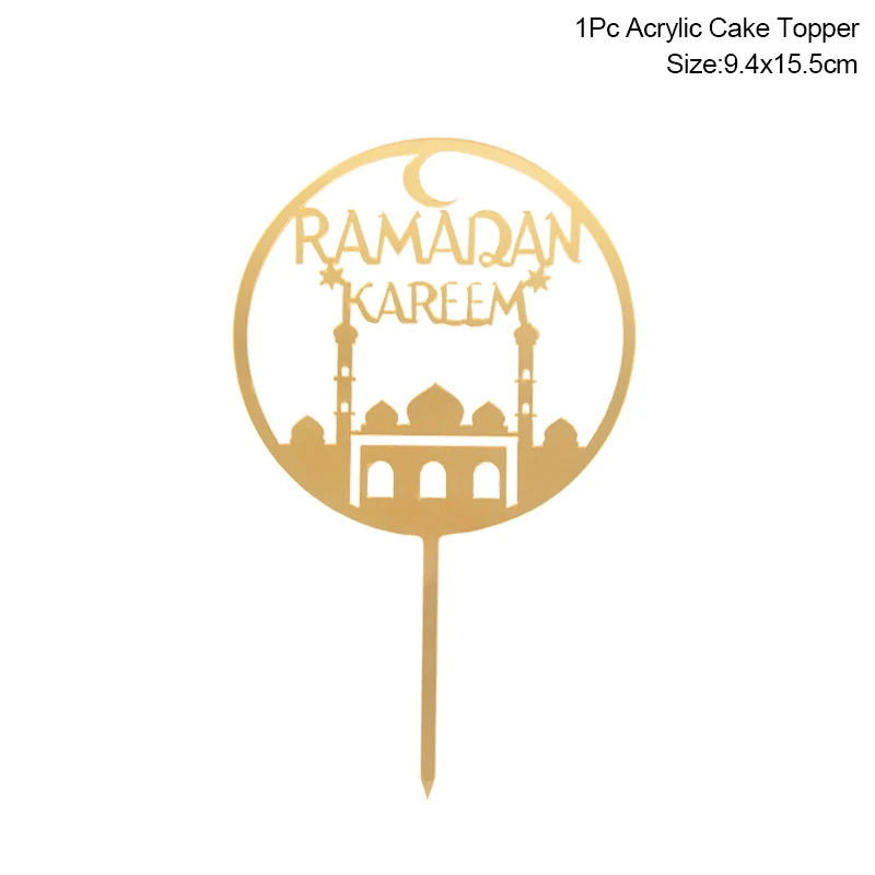 Golden Eid Mubarak Acrylic Cake Toppers Castle Moon CupCake Topper for Ramadan Islamic Muslim Festival Party Cake DIY Decoration - Slobuy