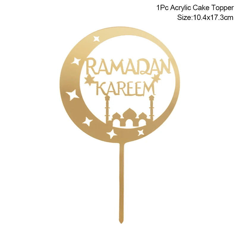 Golden Eid Mubarak Acrylic Cake Toppers Castle Moon CupCake Topper for Ramadan Islamic Muslim Festival Party Cake DIY Decoration - Slobuy