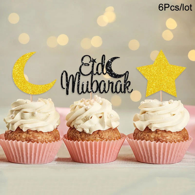 Golden Eid Mubarak Acrylic Cake Toppers Castle Moon CupCake Topper for Ramadan Islamic Muslim Festival Party Cake DIY Decoration - Slobuy
