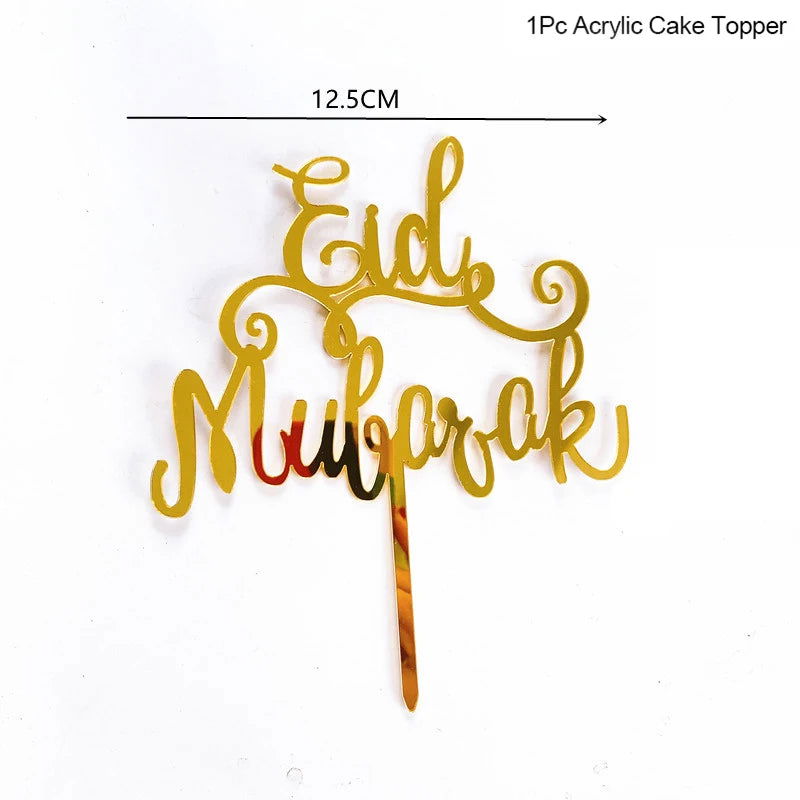 Golden Eid Mubarak Acrylic Cake Toppers Castle Moon CupCake Topper for Ramadan Islamic Muslim Festival Party Cake DIY Decoration - Slobuy