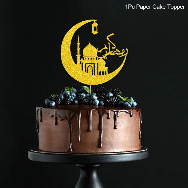 Golden Eid Mubarak Acrylic Cake Toppers Castle Moon CupCake Topper for Ramadan Islamic Muslim Festival Party Cake DIY Decoration - Slobuy