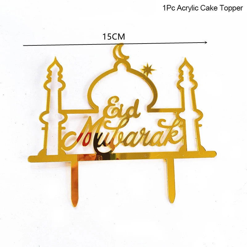 Golden Eid Mubarak Acrylic Cake Toppers Castle Moon CupCake Topper for Ramadan Islamic Muslim Festival Party Cake DIY Decoration - Slobuy