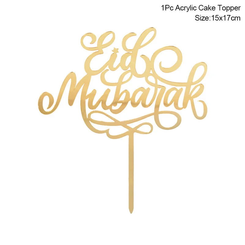 Golden Eid Mubarak Acrylic Cake Toppers Castle Moon CupCake Topper for Ramadan Islamic Muslim Festival Party Cake DIY Decoration - Slobuy