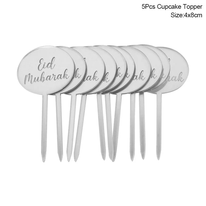 Golden Eid Mubarak Acrylic Cake Toppers Castle Moon CupCake Topper for Ramadan Islamic Muslim Festival Party Cake DIY Decoration - Slobuy
