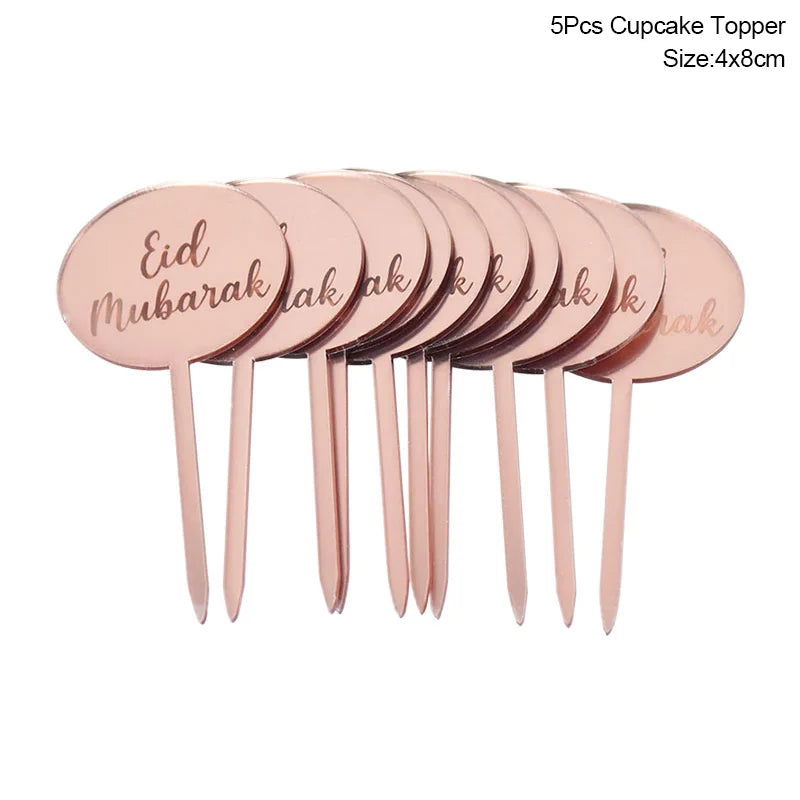 Golden Eid Mubarak Acrylic Cake Toppers Castle Moon CupCake Topper for Ramadan Islamic Muslim Festival Party Cake DIY Decoration - Slobuy