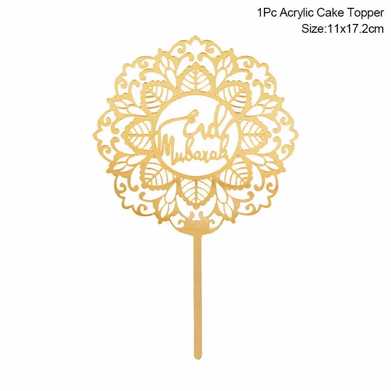 Golden Eid Mubarak Acrylic Cake Toppers Castle Moon CupCake Topper for Ramadan Islamic Muslim Festival Party Cake DIY Decoration - Slobuy