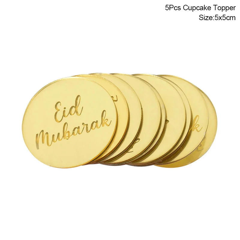Golden Eid Mubarak Acrylic Cake Toppers Castle Moon CupCake Topper for Ramadan Islamic Muslim Festival Party Cake DIY Decoration - Slobuy