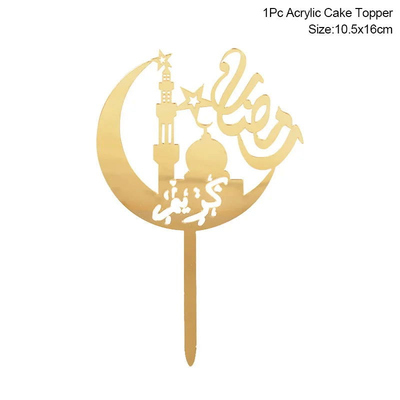 Golden Eid Mubarak Acrylic Cake Toppers Castle Moon CupCake Topper for Ramadan Islamic Muslim Festival Party Cake DIY Decoration - Slobuy
