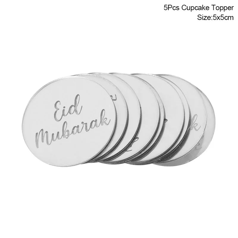 Golden Eid Mubarak Acrylic Cake Toppers Castle Moon CupCake Topper for Ramadan Islamic Muslim Festival Party Cake DIY Decoration - Slobuy