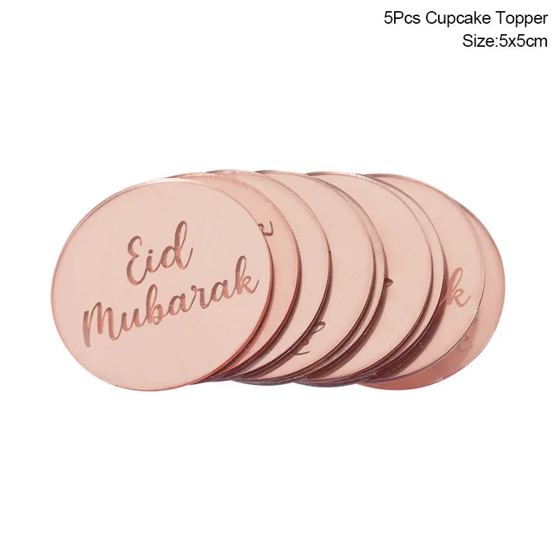 Golden Eid Mubarak Acrylic Cake Toppers Castle Moon CupCake Topper for Ramadan Islamic Muslim Festival Party Cake DIY Decoration - Slobuy