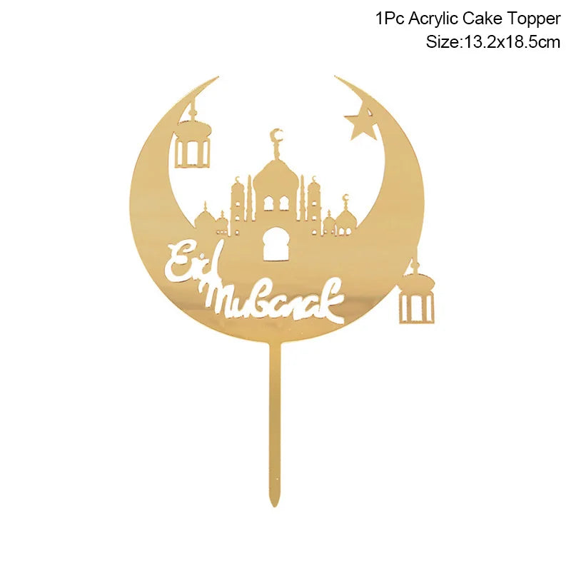 Golden Eid Mubarak Acrylic Cake Toppers Castle Moon CupCake Topper for Ramadan Islamic Muslim Festival Party Cake DIY Decoration - Slobuy