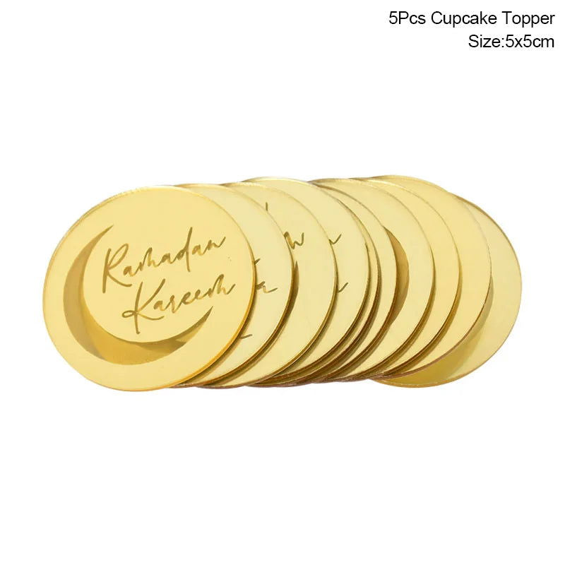 Golden Eid Mubarak Acrylic Cake Toppers Castle Moon CupCake Topper for Ramadan Islamic Muslim Festival Party Cake DIY Decoration - Slobuy