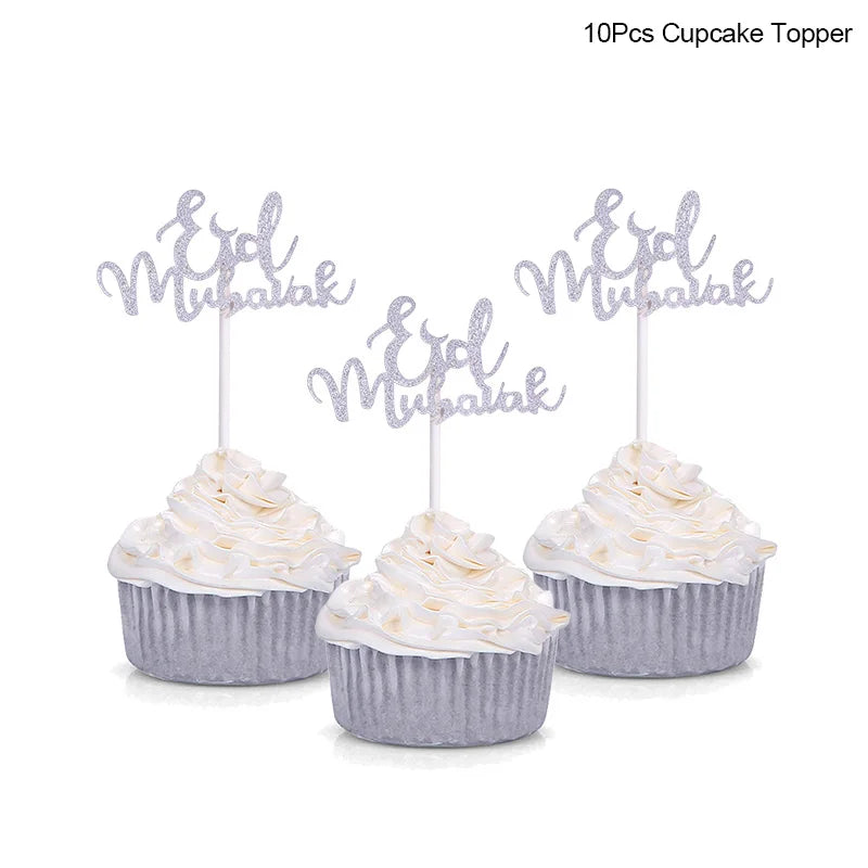 Golden Eid Mubarak Acrylic Cake Toppers Castle Moon CupCake Topper for Ramadan Islamic Muslim Festival Party Cake DIY Decoration - Slobuy