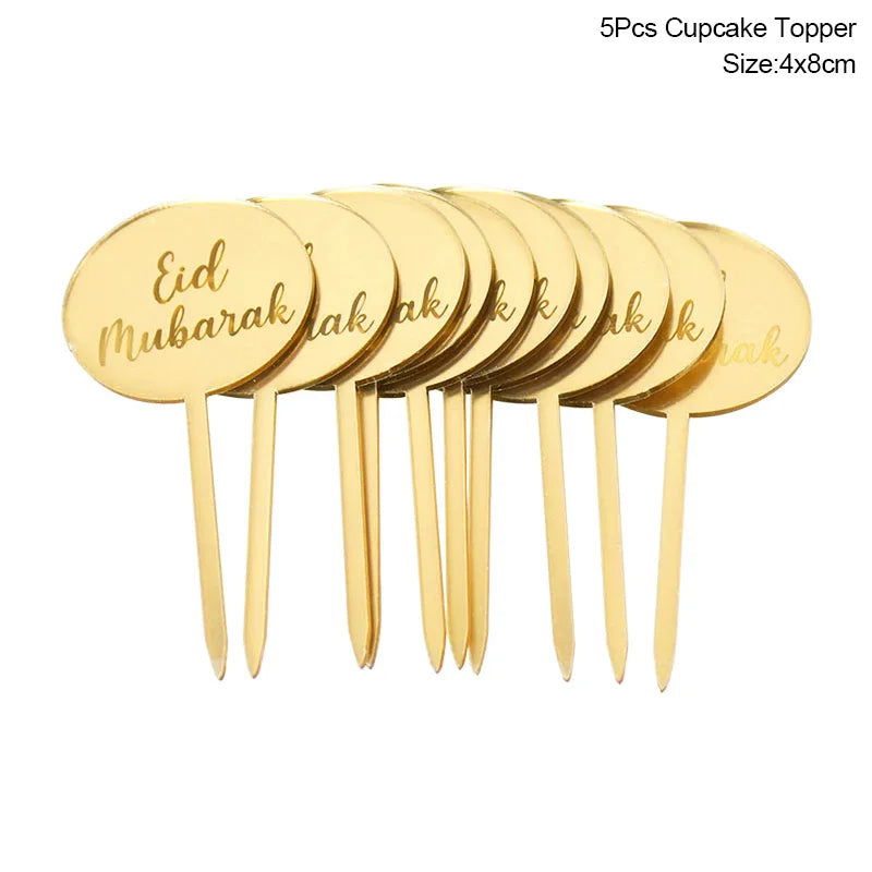 Golden Eid Mubarak Acrylic Cake Toppers Castle Moon CupCake Topper for Ramadan Islamic Muslim Festival Party Cake DIY Decoration - Slobuy