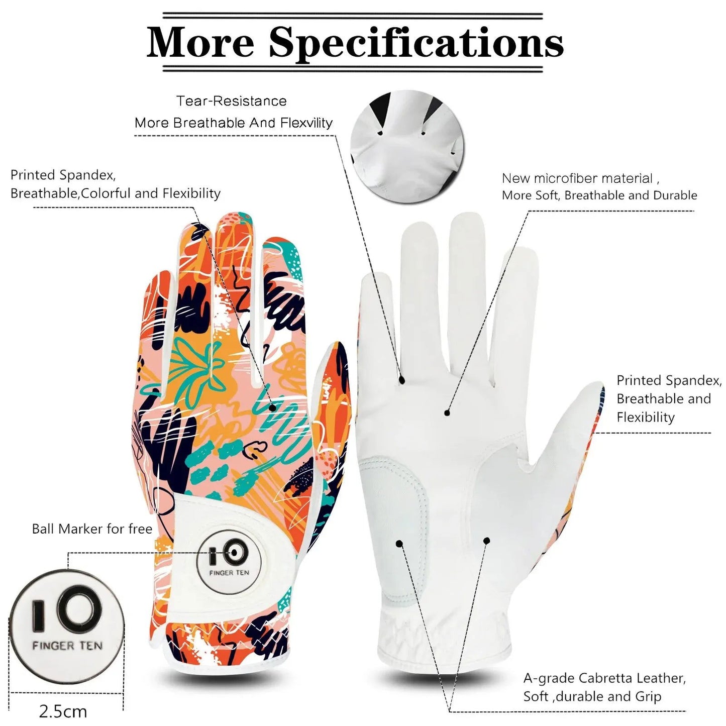 Golf Gloves Women Left Right Hand Leather with Ball Marker 1 Pack, All Weather Glove for Right Left Handed Golfer - Slobuy