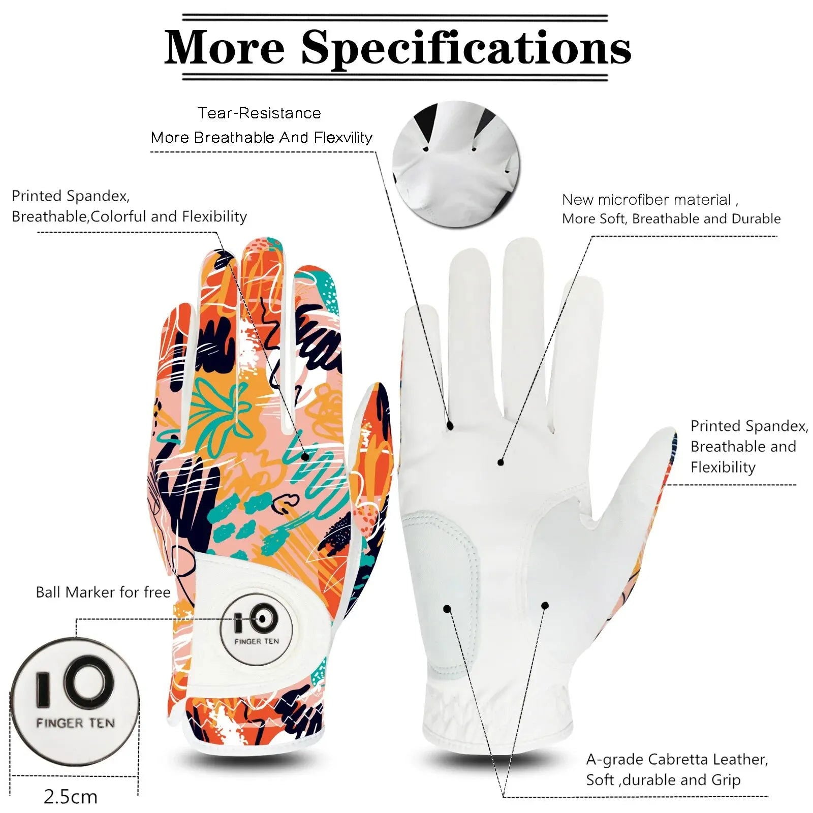 Golf Gloves Women Left Right Hand Leather with Ball Marker 1 Pack, All Weather Glove for Right Left Handed Golfer - Slobuy