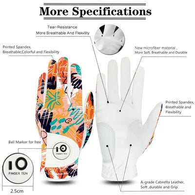 Golf Gloves Women Left Right Hand Leather with Ball Marker 1 Pack, All Weather Glove for Right Left Handed Golfer - Slobuy