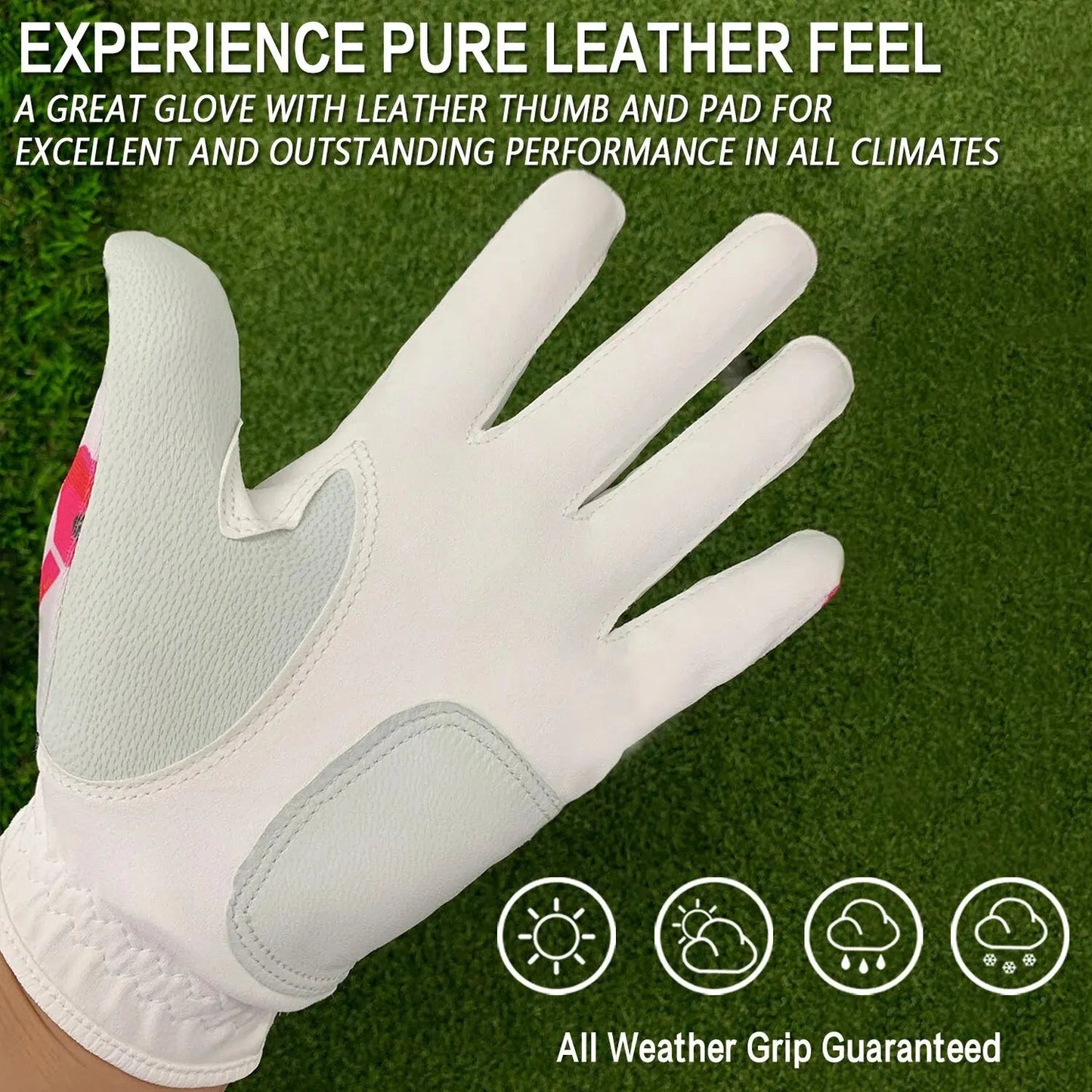 Golf Gloves Women Left Right Hand Leather with Ball Marker 1 Pack, All Weather Glove for Right Left Handed Golfer - Slobuy