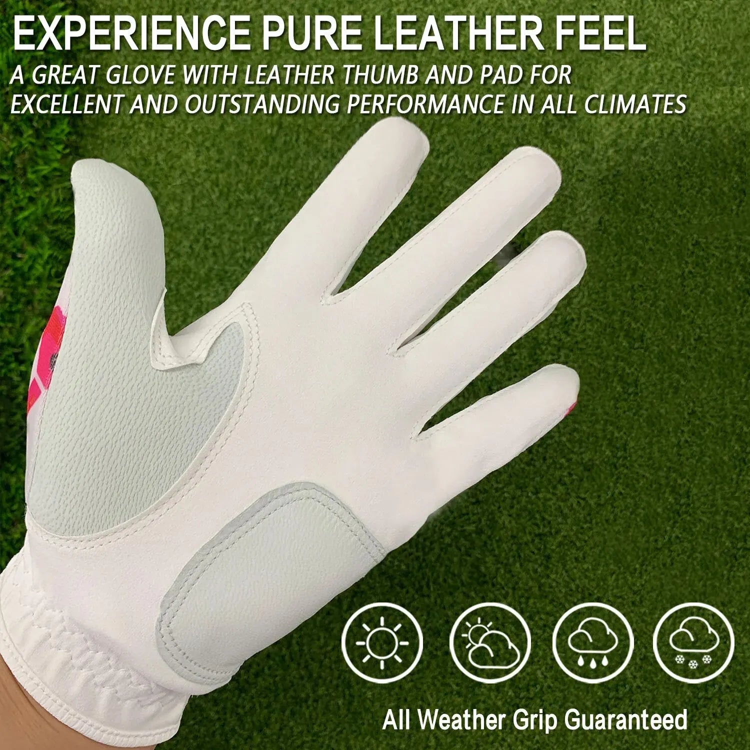 Golf Gloves Women Left Right Hand Leather with Ball Marker 1 Pack, All Weather Glove for Right Left Handed Golfer - Slobuy