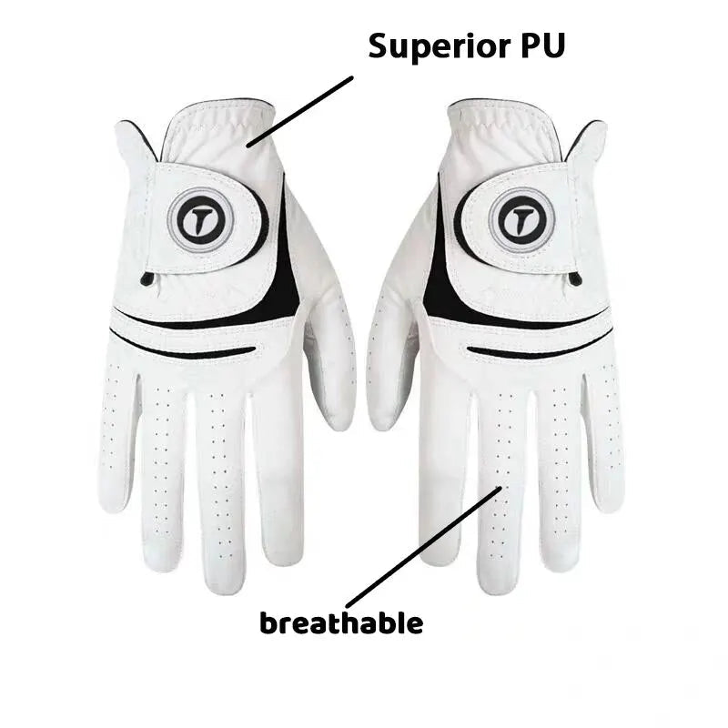 Golf Gloves for Men Left and Right Hand PU with Lambskin Material Comfortable Breathable Wear Resistant Sports Golf Gloves - Slobuy