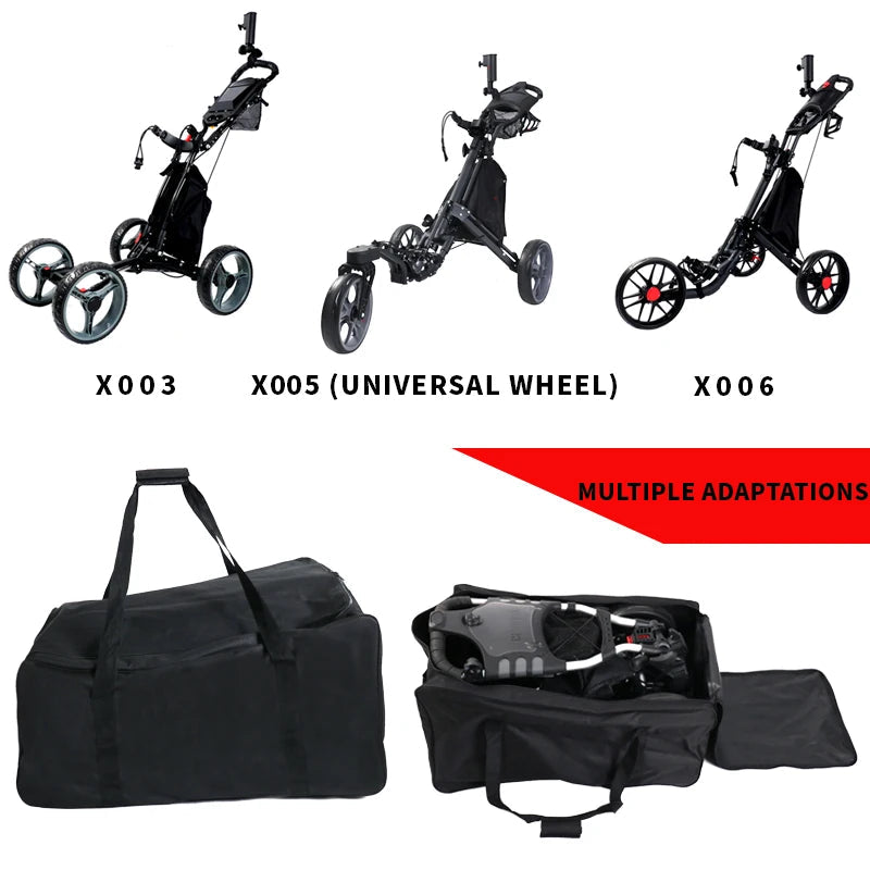 Golf Push Cart Bag 3 Wheel Folding Carry Bag ,Carts Cover Protector Black Extra-Large Capacity Cover Collapsible - Slobuy