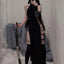 Goth Dark Cosplay High Split Sexy Bandage Women Dresses Y2K Mall Gothic Halter Slim Midi Dress Black Grunge Style Alt Partywear - Slobuy