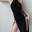 Goth Dark Cosplay High Split Sexy Bandage Women Dresses Y2K Mall Gothic Halter Slim Midi Dress Black Grunge Style Alt Partywear - Slobuy