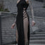 Goth Dark Cosplay High Split Sexy Bandage Women Dresses Y2K Mall Gothic Halter Slim Midi Dress Black Grunge Style Alt Partywear - Slobuy
