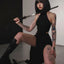 Goth Dark Cosplay High Split Sexy Bandage Women Dresses Y2K Mall Gothic Halter Slim Midi Dress Black Grunge Style Alt Partywear - Slobuy