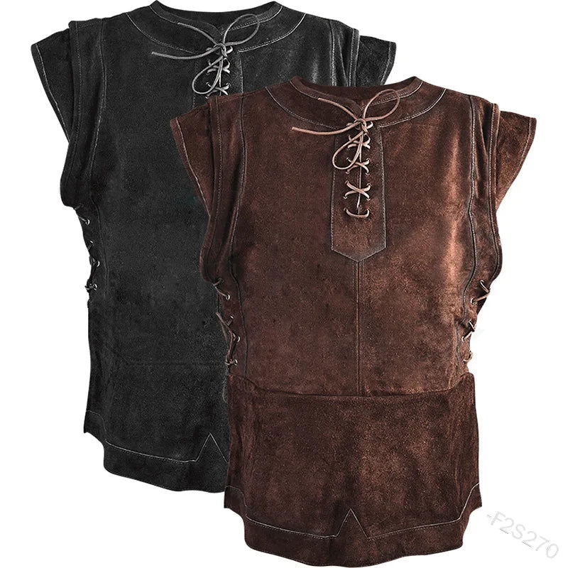 Gothic Men's Bandage Pirate Renaissance Knight Waistcoat Tunic Jacket Vintage Warrior Men Medieval Sleeveless Vest - Slobuy