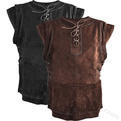 Gothic Men's Bandage Pirate Renaissance Knight Waistcoat Tunic Jacket Vintage Warrior Men Medieval Sleeveless Vest - Slobuy