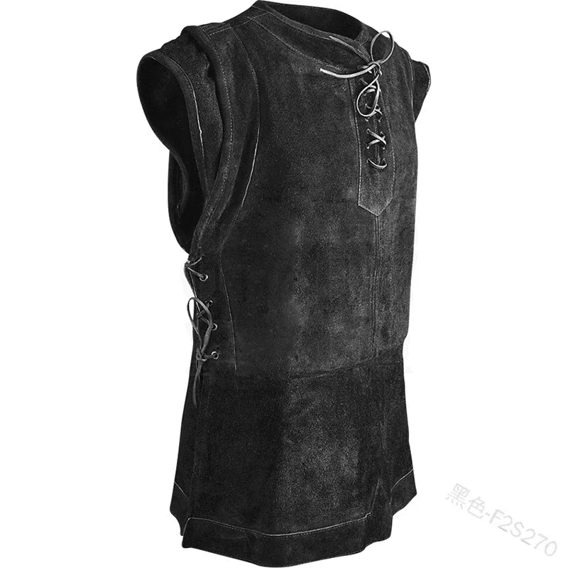 Gothic Men's Bandage Pirate Renaissance Knight Waistcoat Tunic Jacket Vintage Warrior Men Medieval Sleeveless Vest - Slobuy