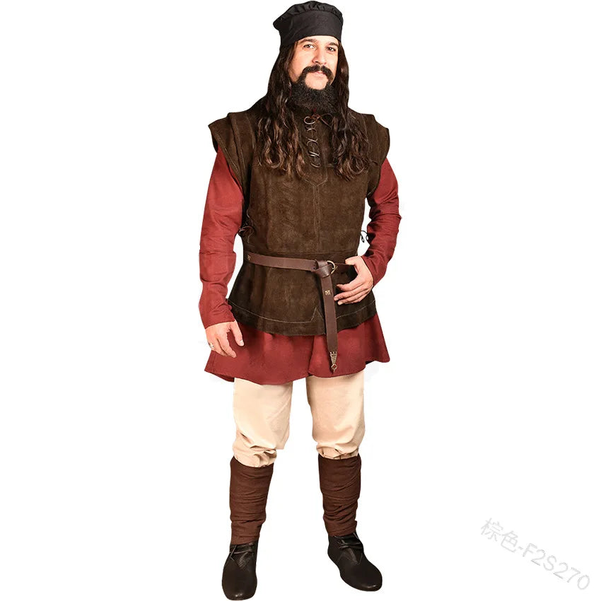 Gothic Men's Bandage Pirate Renaissance Knight Waistcoat Tunic Jacket Vintage Warrior Men Medieval Sleeveless Vest - Slobuy