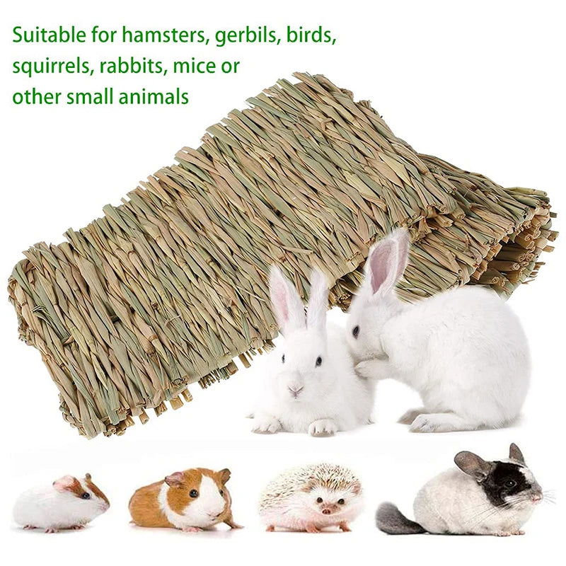 Grass Mat for Bunny Pet Rabbit Waving for Hay Mat Natural Straw Bedding Cage Mat for Small Size Animals Pet House - Slobuy