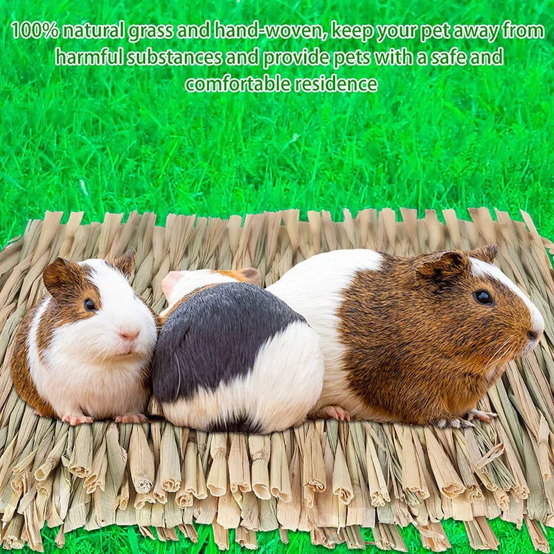 Grass Mat for Bunny Pet Rabbit Waving for Hay Mat Natural Straw Bedding Cage Mat for Small Size Animals Pet House - Slobuy