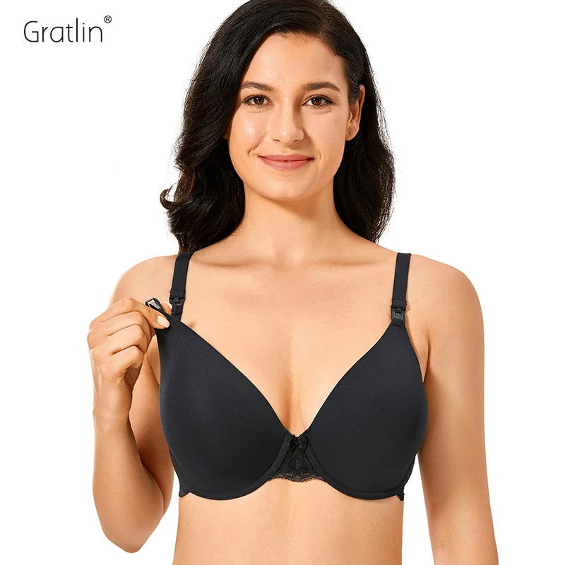 Gratlin Breastfeeding Seamless Underwire Maternity Nursing Bra For Pregnant Women Lace With Bones Lingerie - Slobuy