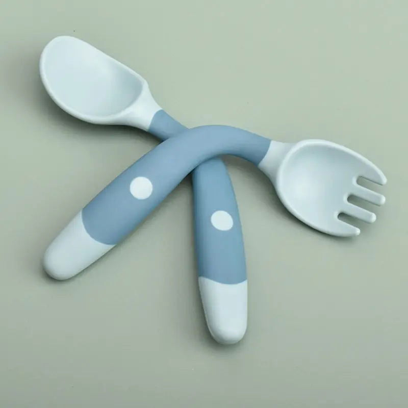 Green BAP Free Children Learn To Eat Training Tableware Twist Fork Spoon Silicone PP Soft Spoon - Slobuy