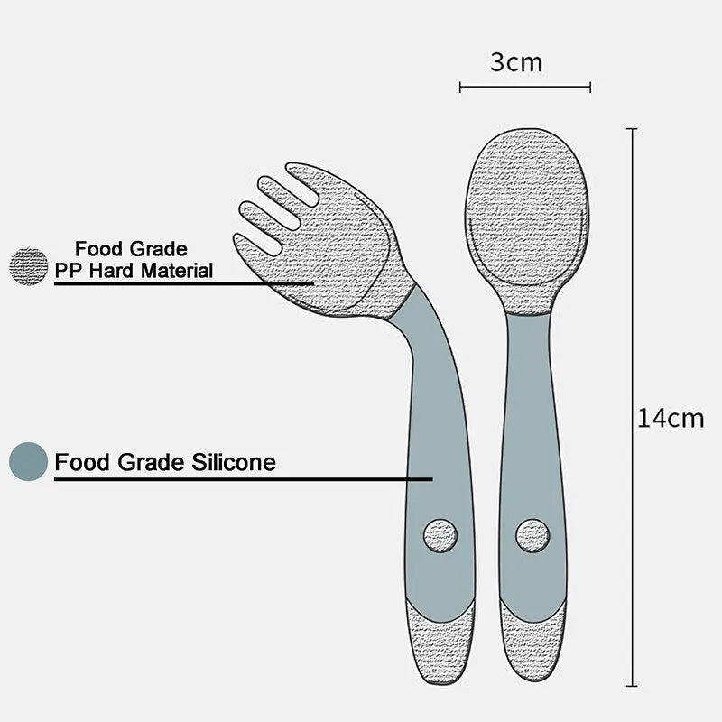 Green BAP Free Children Learn To Eat Training Tableware Twist Fork Spoon Silicone PP Soft Spoon - Slobuy