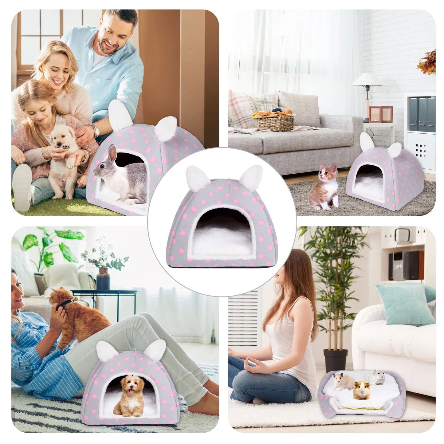 Guinea Pig Bed House,Small Animal Beds Hideout Cute Ear Rabbit Bed,Small Pet Hideouts Removable Pad,Rabbit Chinchilla Hedgehog - Slobuy