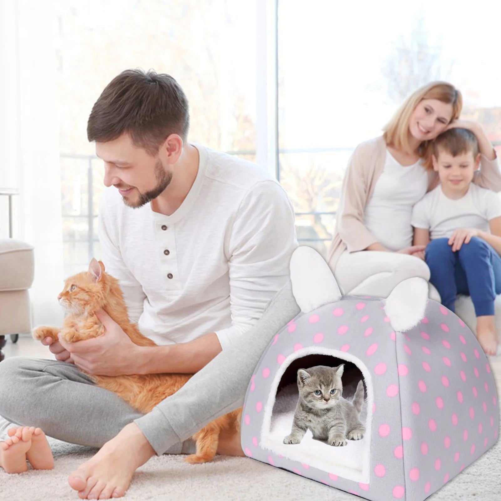 Guinea Pig Bed House,Small Animal Beds Hideout Cute Ear Rabbit Bed,Small Pet Hideouts Removable Pad,Rabbit Chinchilla Hedgehog - Slobuy