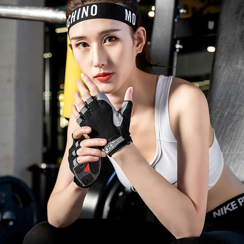 Gym Anti Slip Half Finger Gloves Breathable Dumbbells Gloves Men Women Elastic Shock Exercise Sports gloves for Cycling Bicycle - Slobuy