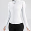 Gym Women's Full Zip Yoga Top With Thumbholes Fitness Running Jacket Stretch Fit Long Sleeve Round Neck Top Sportswear - Slobuy