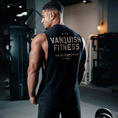 Gym exercise fitness sports men's vest cotton wide shoulder round neck sleeveless shirt slim casual men's wear - Slobuy