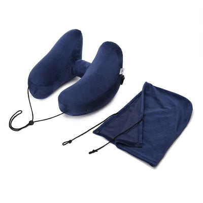 H-shaped inflatable travel pillow with hood foldable lightweight neck car seat, popular chair office airplane seat pillow - Slobuy
