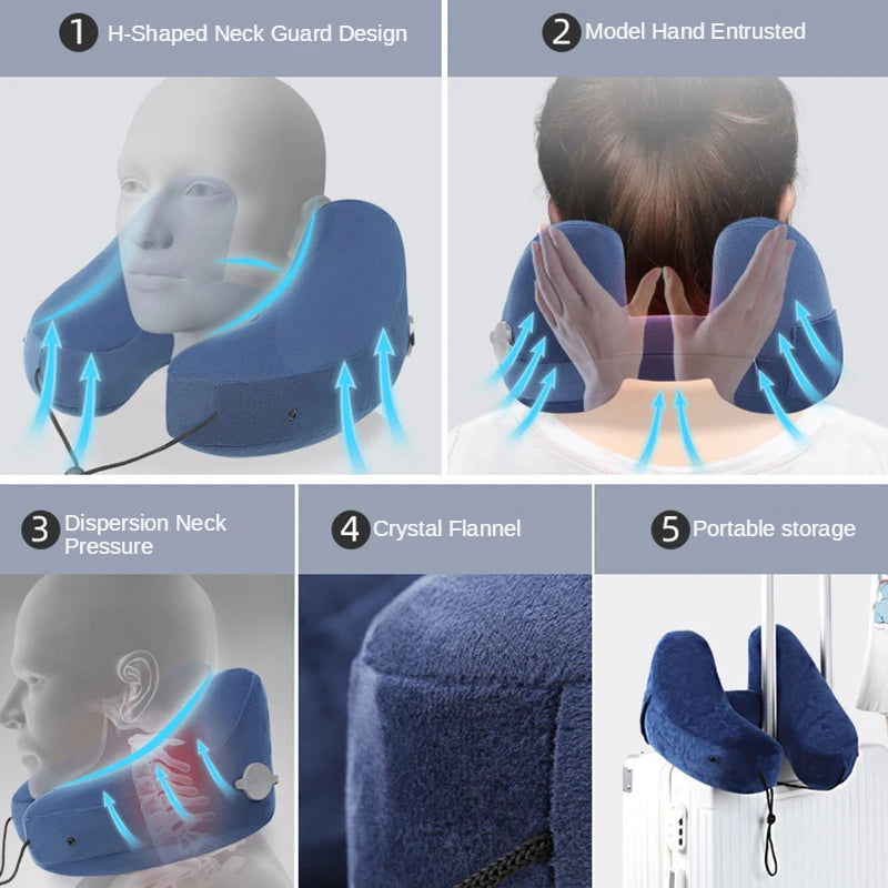 H-shaped inflatable travel pillow with hood foldable lightweight neck car seat, popular chair office airplane seat pillow - Slobuy