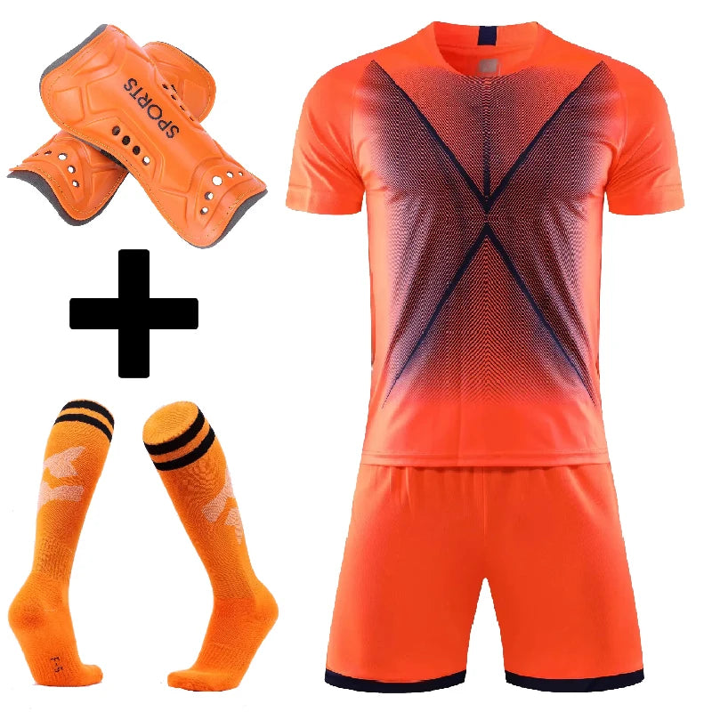 Soccer shirts and shorts set for Men kids football uniforms Custom Boys and girls Soccer Clothes Sets with socks and shin guard