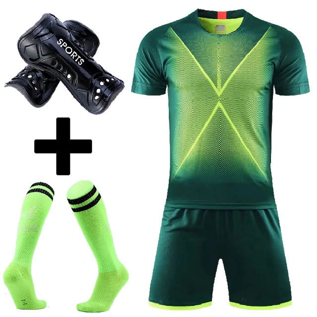 Soccer shirts and shorts set for Men kids football uniforms Custom Boys and girls Soccer Clothes Sets with socks and shin guard