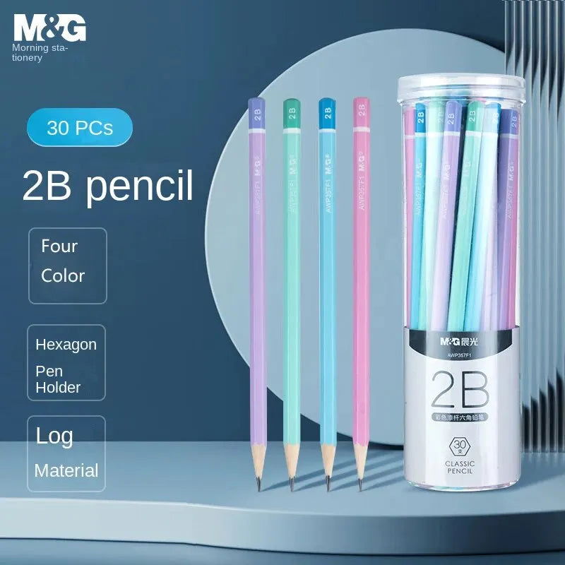 M&G Stationery 2B/HB Pencil Color Stick 30 Pieces Hexagonal Wooden Pencil Student Exam Writing Art Drawing Wooden Pencil - Slobuy