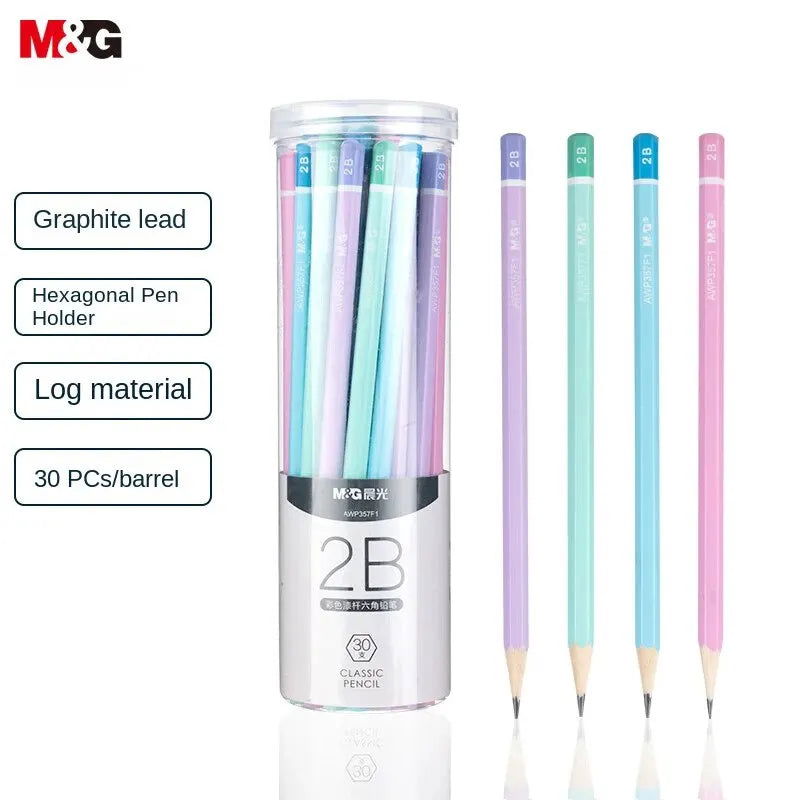 M&G Stationery 2B/HB Pencil Color Stick 30 Pieces Hexagonal Wooden Pencil Student Exam Writing Art Drawing Wooden Pencil - Slobuy